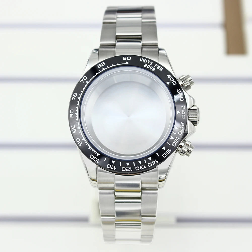 39mm Watch Case Stainless Steel Watch Strap Sapphire Crystal Glass For VK63