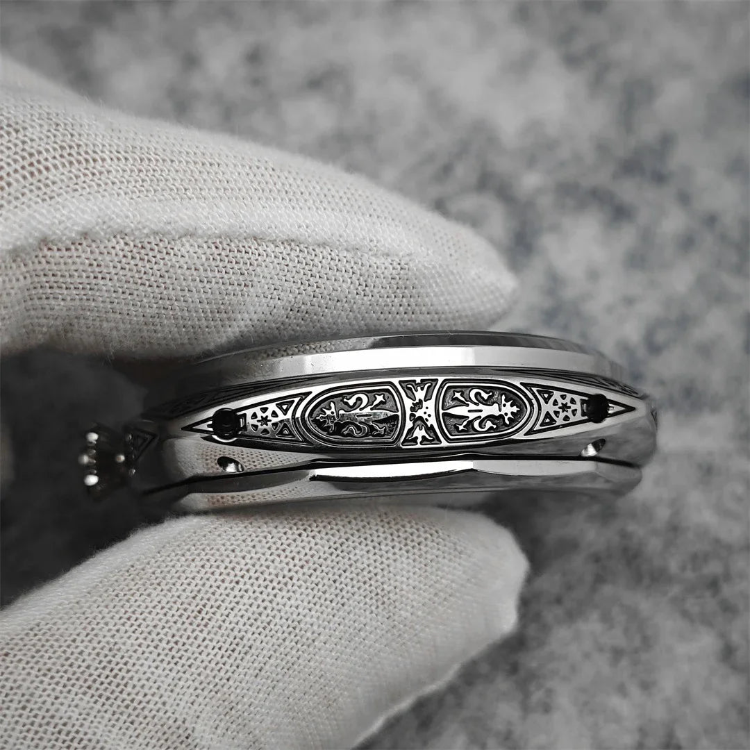 45mm 316L Steel Watch Carved Polished/Brushed Watch Case for ETA 6497/6498