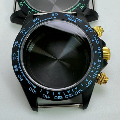 316L Steel 39mm Black Watch Case Sapphire Glass Ceramic/Steel Bezel Fit VK63