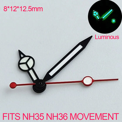 Pointer watch hands in green and blue with Super Luminous finish, compatible with NH 35 NH36 movements by Pointer.