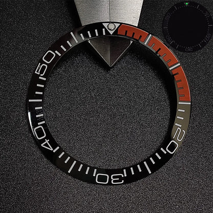 Sloping luminous ceramic bezel insert 39.3x31.7mm for watch accessories, durable replacement.
