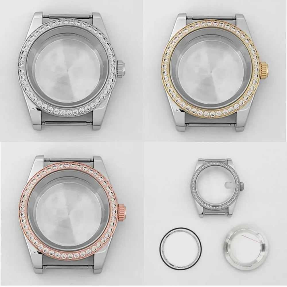 39mm Stainless Steel Diamond Sapphire Glass Watch Case for NH35 NH36 Movement