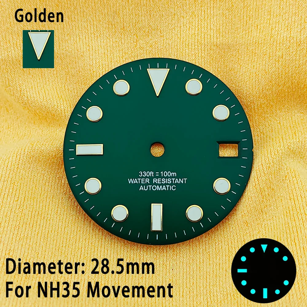 28.5mm Multicolor Watch Dials For NH35 NH36 Blue Luminous with Dial Calendar