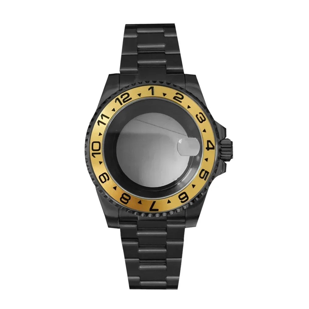 40MM Black Watch Case + Strap SUB Steel Case with Sapphire Crystal for NH35 NH36