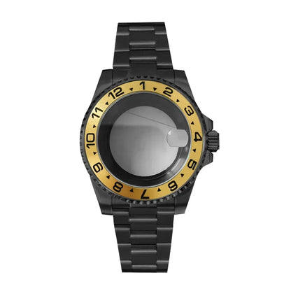 40MM Black Watch Case + Strap SUB Steel Case with Sapphire Crystal for NH35 NH36
