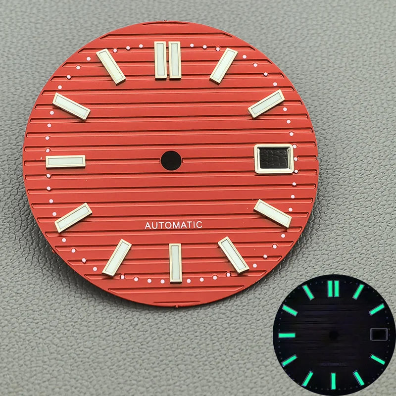 30.5mm Nautilus Green Luminous Watch Dial Fits NH35 NH36 NH38 4R35 4R36 6R 7S26