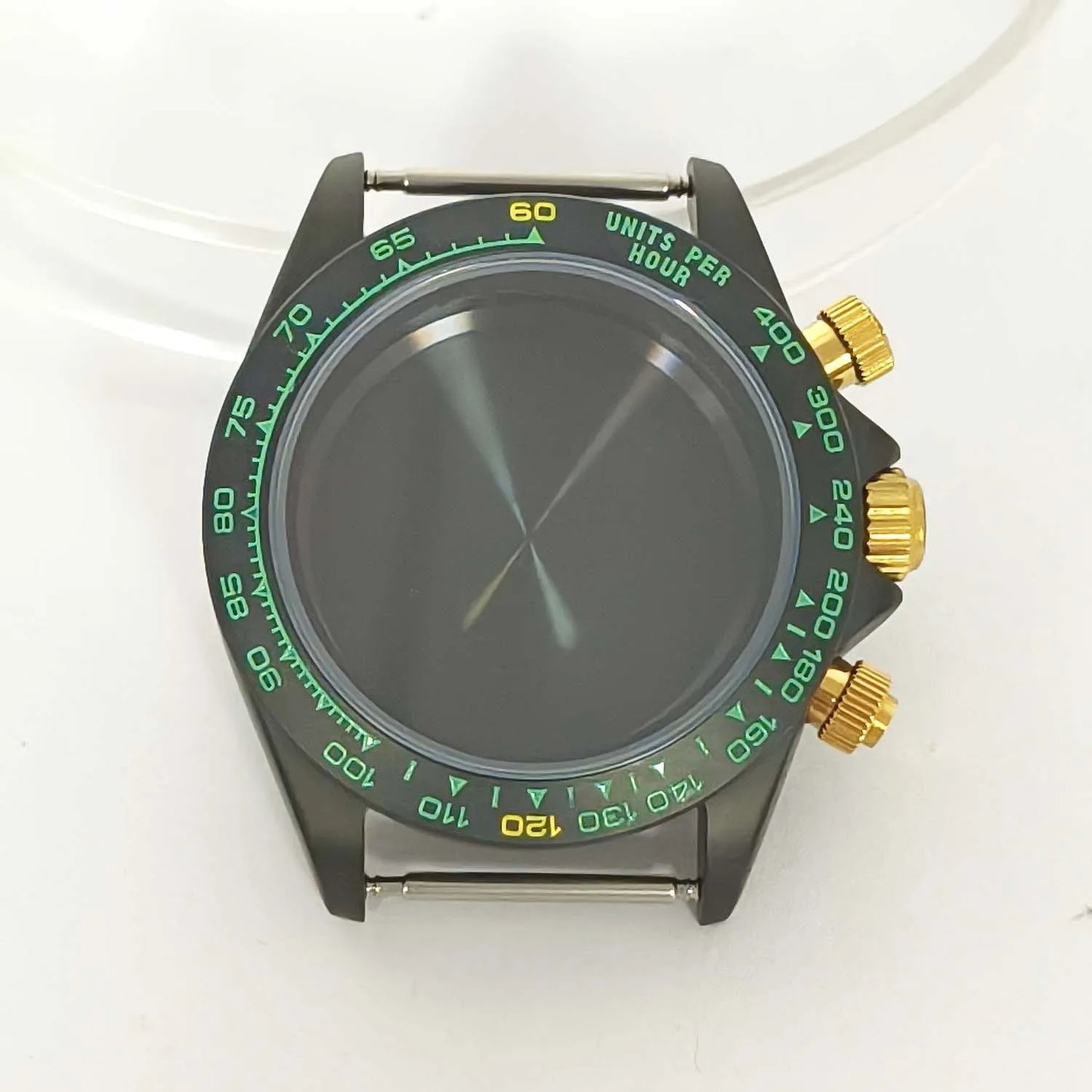 39mm Watch Case Black Green Gold Case with Sapphire Glass for VK63 Movement