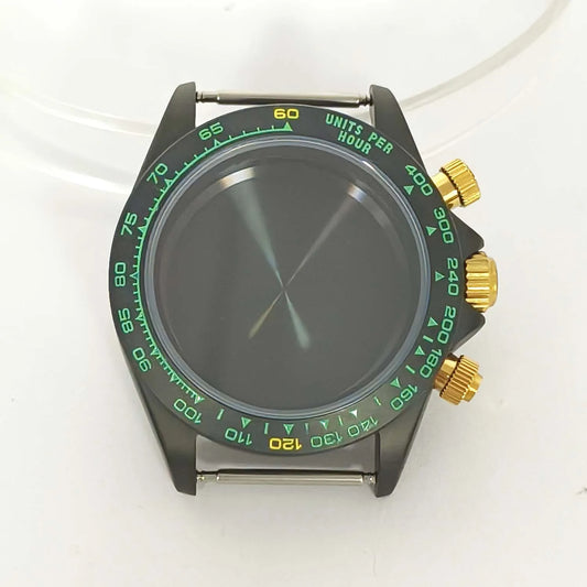 39mm Watch Case Black Green Gold Case with Sapphire Glass for VK63 Movement