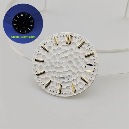 28.5mm Honeycomb Textured Surface Green Luminous Watch Dial for NH35 Movement