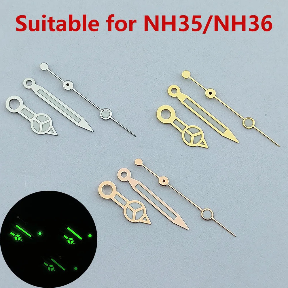 Modified 3 Hands Watch Hands with Green luminous /No luminous for NH35 NH36