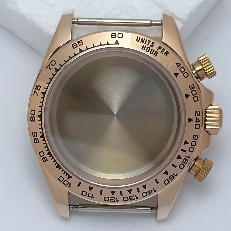 316L Steel 39mm Rose Gold Watch Case Sapphire Glass Ceramic/Steel Bezel Fit VK63