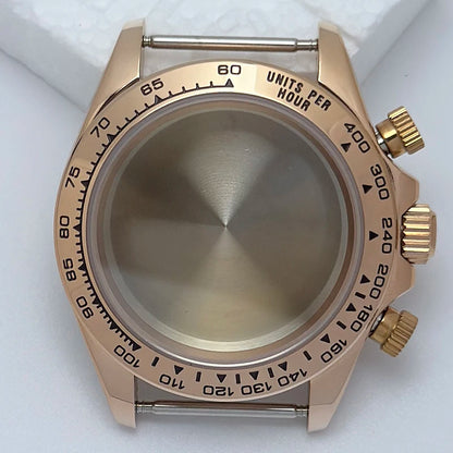 316L Steel 39mm Rose Gold Watch Case Sapphire Glass Ceramic/Steel Bezel Fit VK63