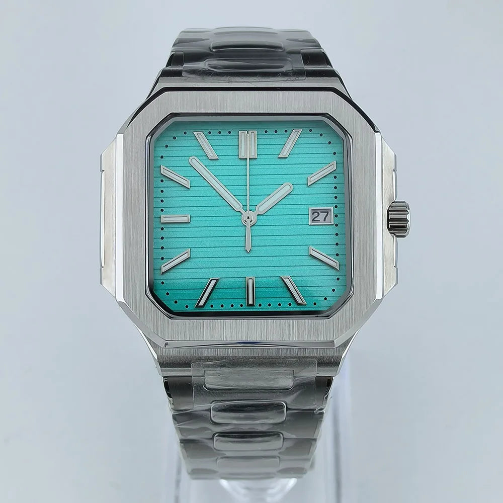 38.5mm Square Watch Case Folding Clasp WatchBand Fit NH35 NH38 Sapphire Crystal