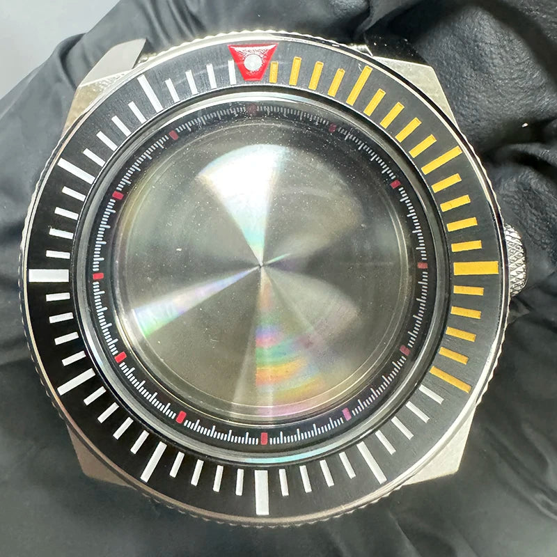 43mm Silver Case+Aluminum Bezel+BlackRed Chapter Ring Waterproof Fit NH35/NH36