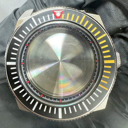 43mm Silver Case+Aluminum Bezel+BlackRed Chapter Ring Waterproof Fit NH35/NH36