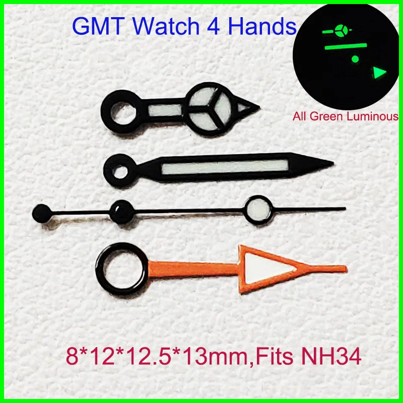 GMT Watch Hands Fit For NH34 NH35 NH36 Movement C3 Green Luminous Watches Parts