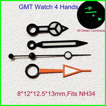 GMT Watch Hands Fit For NH34 NH35 NH36 Movement C3 Green Luminous Watches Parts