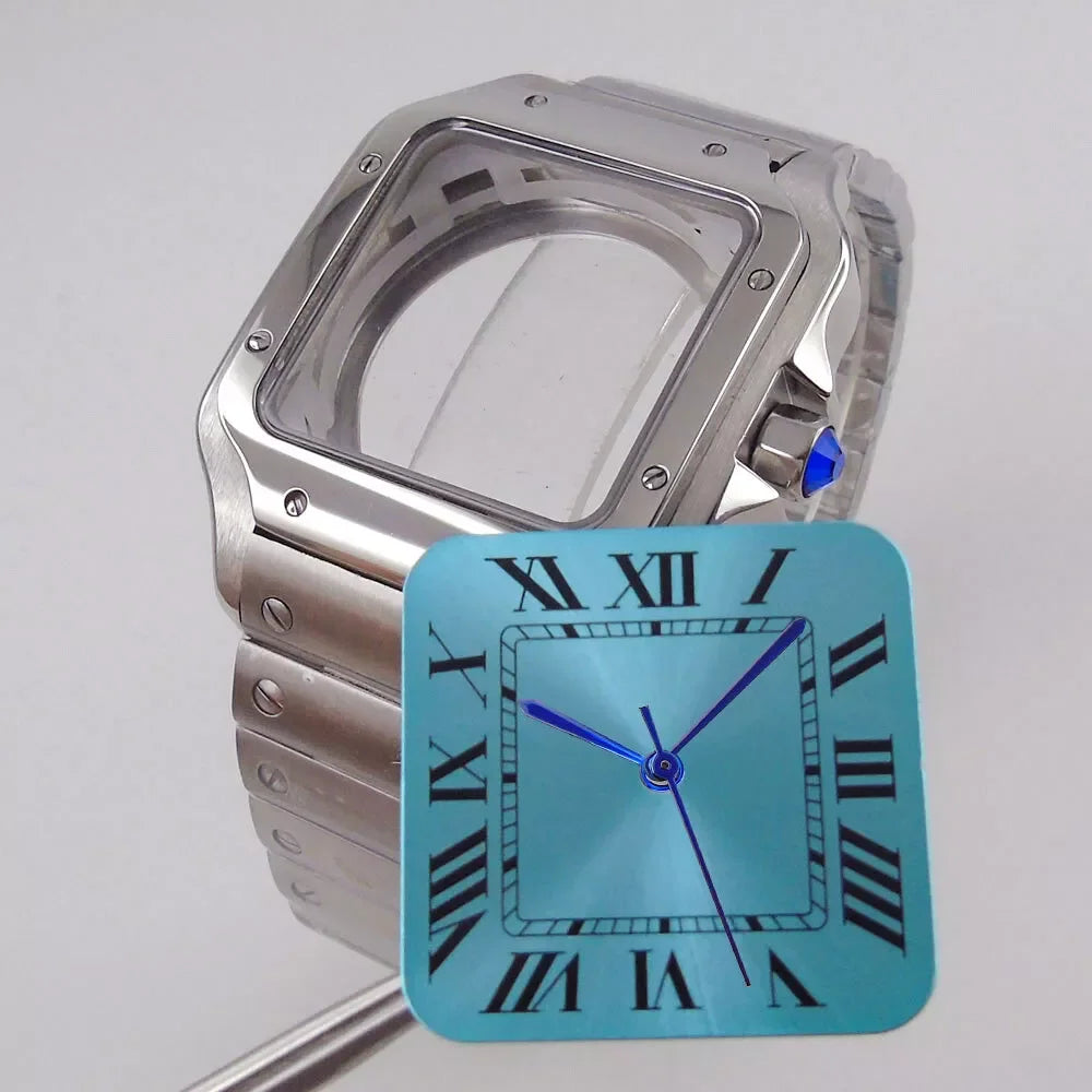 38mm Silver Watch Case Dial set Sapphire Glass Fit NH35 NH36 for Santos Style