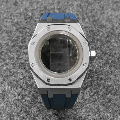 41mm 316L Steel Case+Strap+Ring Sapphire Glass Watch Case Fit NH35/NH36