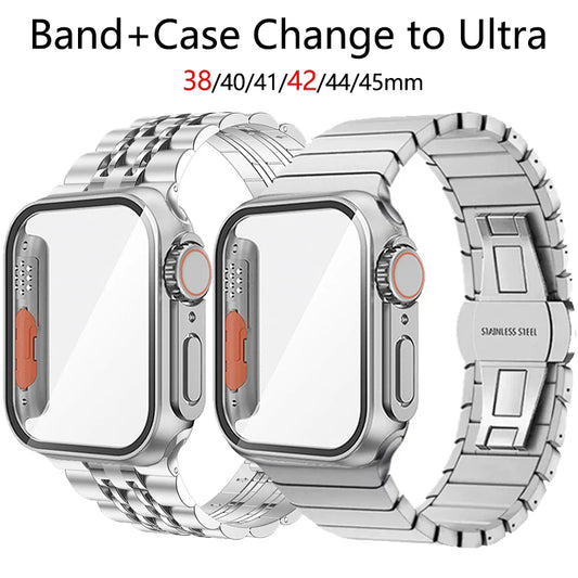 Stainless Steel Strap+PC Cover+Glass for Apple Watch Case Appearance Upgrade