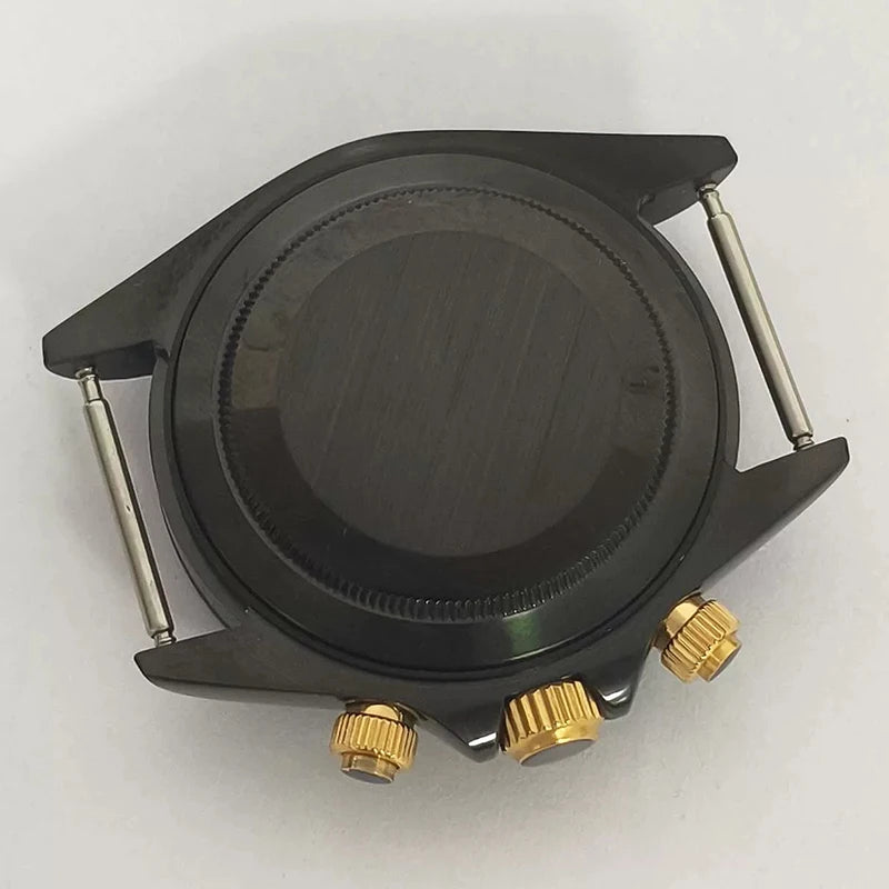 316L Steel 39mm VK63 Gold-Green Watch Case Sapphire Glass Ceramic Bezel Fit VK63