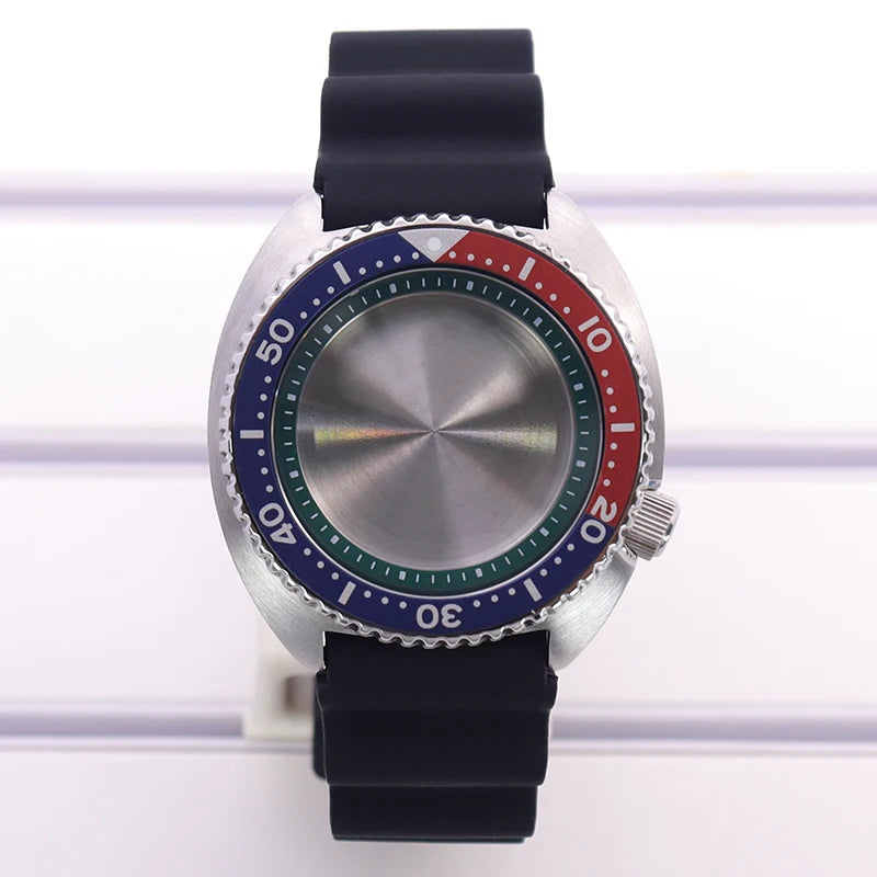 45mm Turtle Abalone Watch Case For NH35 NH36 NH34 NH38 Steel Chapter Ring Bezel