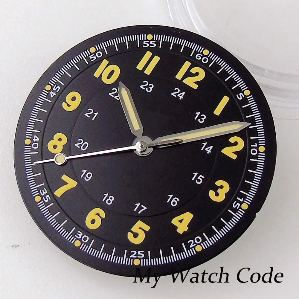 Pilot 29mm Nologo black and silver dial face for NH35 NH36 vintage diver watch mod parts