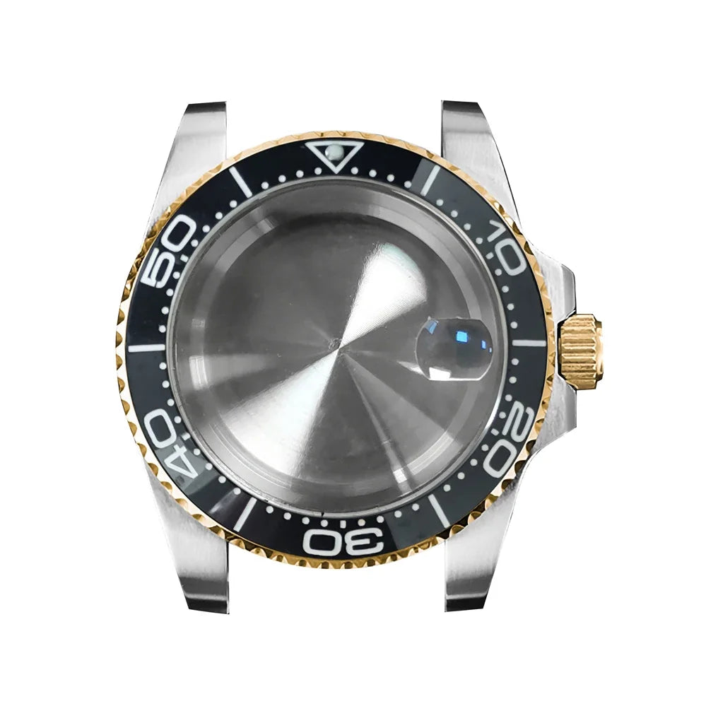 40mm Steel Gold Edge Watch Case Sapphire Date Magnifying Glass for NH35/NH36