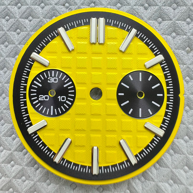 30.5mm No Logo Watch Dial 2eyes Grid Dual Scale Green Luminous for VK64 Movement