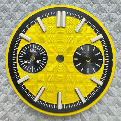 30.5mm No Logo Watch Dial 2eyes Grid Dual Scale Green Luminous for VK64 Movement