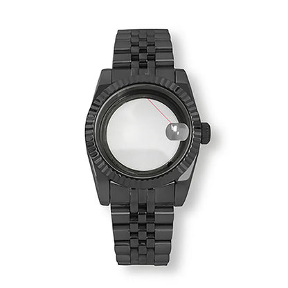36/39mm Black Watch Case + Strap for NH35/36 Transparent Bottom Sapphire Glass
