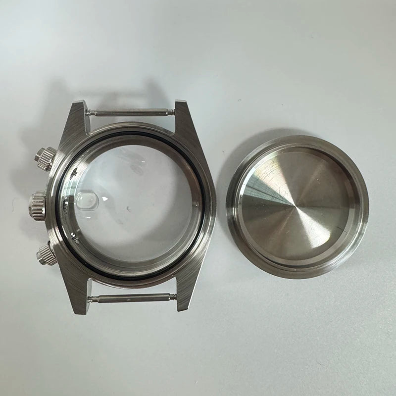 316L Steel 39mm VK67 Silver Watch Case Sapphire Glass Ceramic Bezel Fit VK67