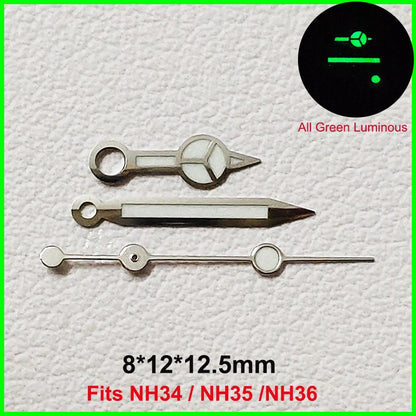 GMT Watch Hands Fit For NH34 NH35 NH36 Movement C3 Green Luminous Watches Parts