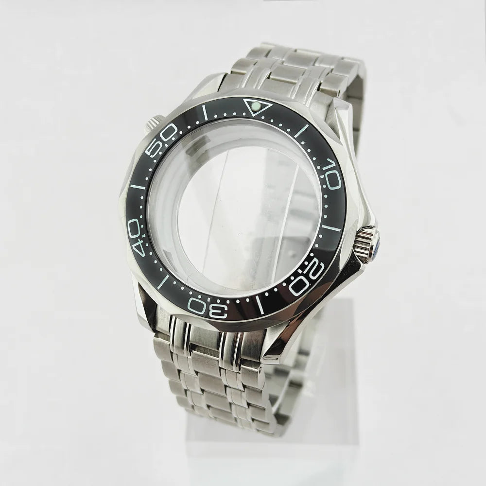 42MM Diving Watch Case Sapphire Glass Unidirectional Rotating Bezel For NH35