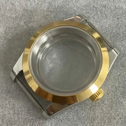 36mm Gold Sliver Fluted Teeth / Bevel Watch Case Sapphire Glass for NH35/NH36/4R