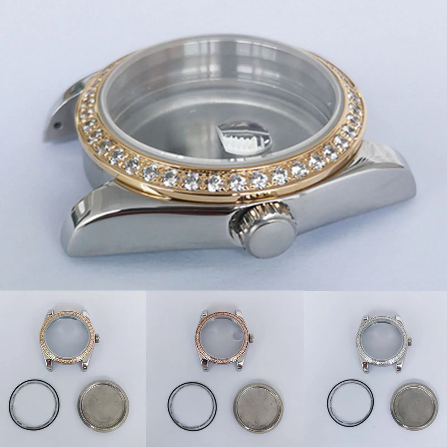 36mm Diamond Steel Watch Case for NH35 NH36 Sapphire Crystal Solid Bottom  Bezel