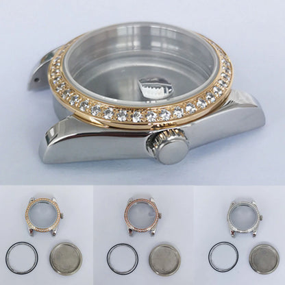 36mm Diamond Steel Watch Case for NH35 NH36 Sapphire Crystal Solid Bottom  Bezel