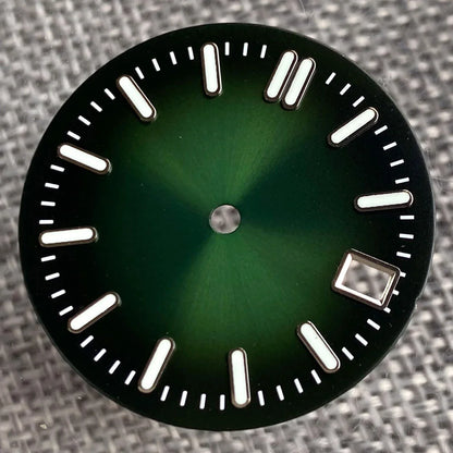 Sterile 29mm Sunray green, blue, grey watch face with silver markers for NH35 NH36 dive pilot watches