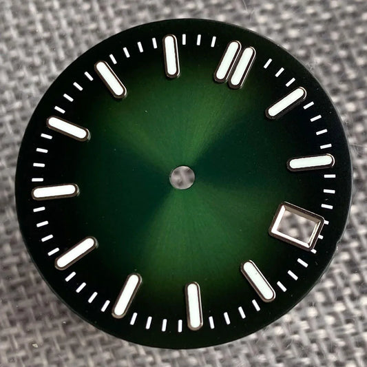 Sterile 29mm Sunray green, blue, grey watch face with silver markers for NH35 NH36 dive pilot watches