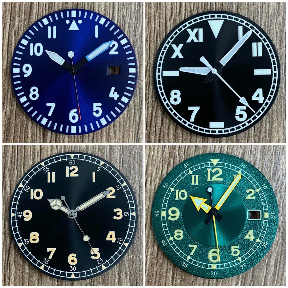 33.5mm Watch Dial + Watch Hands for NH35/NH36/4R/7S Movement Green Luminous