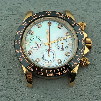 40mm Diamond Bezel Aurora Dial 316l Steel Sapphire Glass Case Suitable For VK63