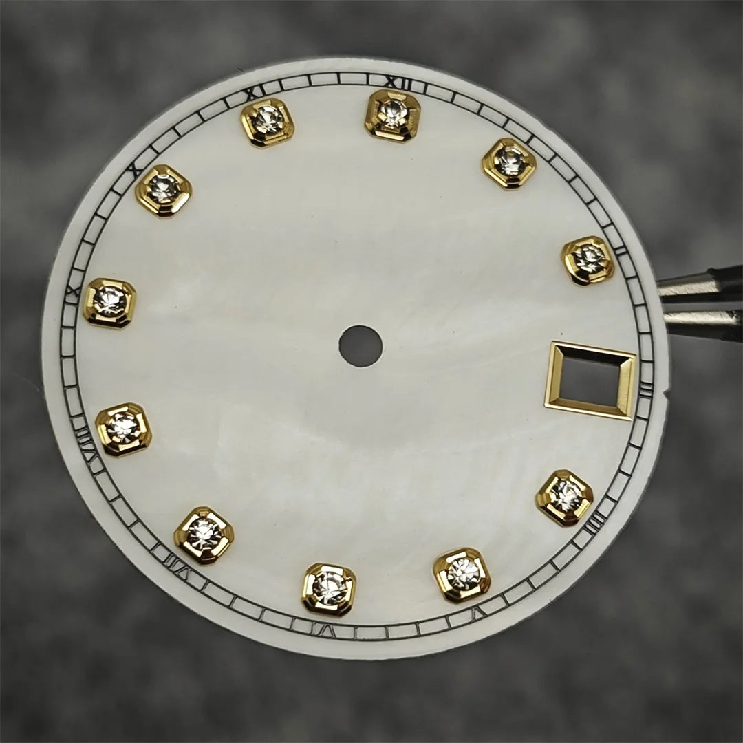 28.5mm Watch Dial / Hands Diamond Inlaid Shell of Pearl Surface for NH35 NH36