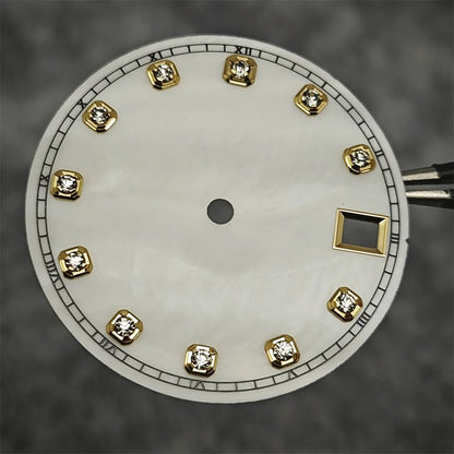 28.5mm Watch Dial / Hands Diamond Inlaid Shell of Pearl Surface for NH35 NH36