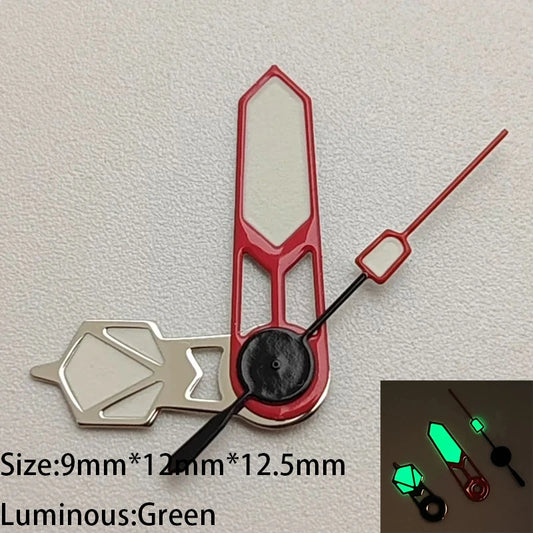 Green Luminous Silver-Red-Black 9mm*12mm*12.5mm Watch Hands for NH35/NH36/4R/7S