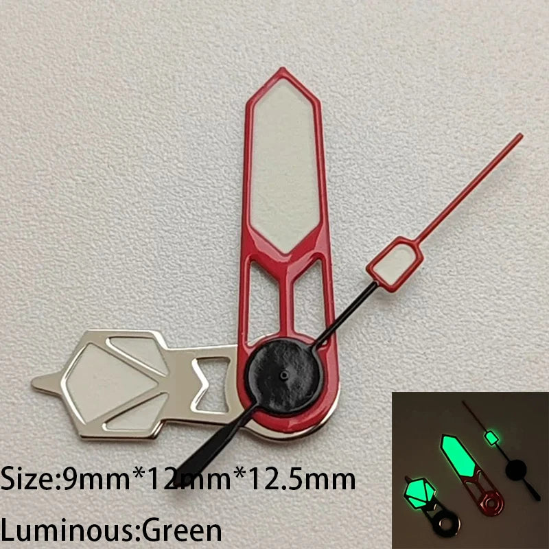 Modified Green Luminous Silver-Red-Black Watch Hands for NH35/NH36/4R/7S