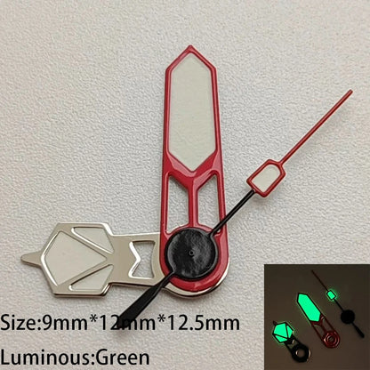 Modified Green Luminous Silver-Red-Black Watch Hands for NH35/NH36/4R/7S