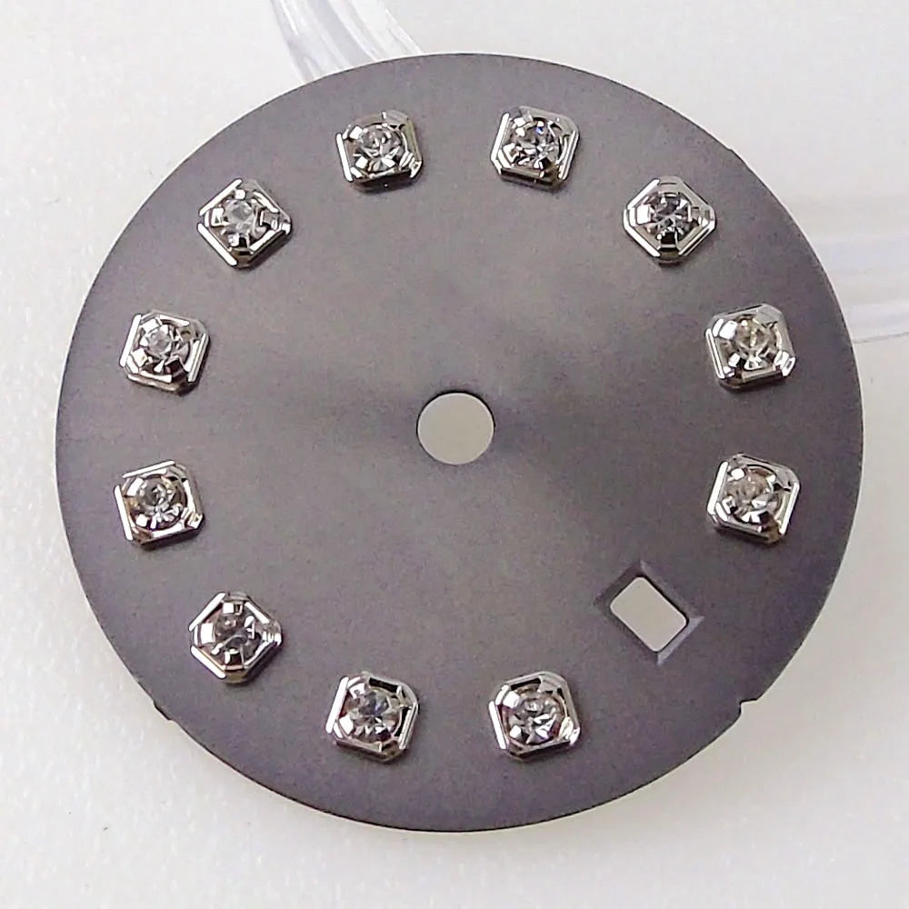 Nologo Sunburst dial face with rhinestone markers for 26mm lady watch, fits NH05 NH06 NH07 movements.