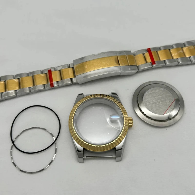 36/39mm Jubilee Strap Sapphire Magnifying Glass Steel Watch Case Fit NH35/NH36