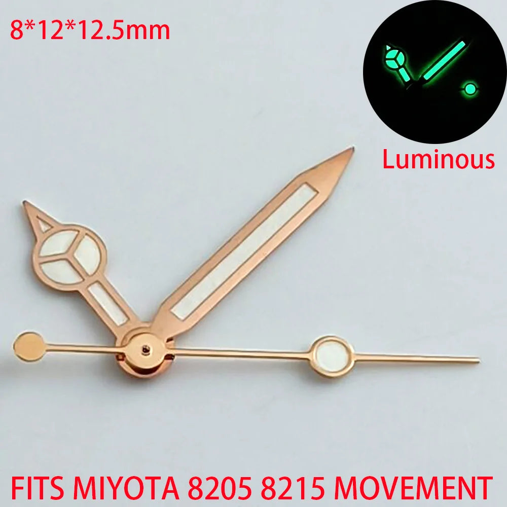 Blue-green luminous watch hands compatible with NH35, NH36, ETA 2836, 2824, Miyota 8205, 8215 movements.