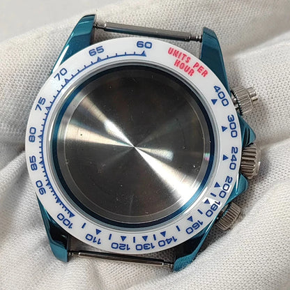 Steel 39mm VK63 PVD Blue Watch Case Sapphire Glass Ceramic/Steel Bezel Fit VK63